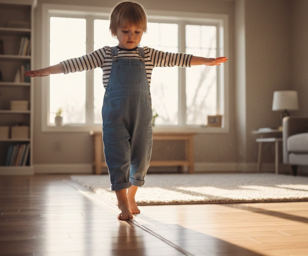 Balance Tips: Encourage your child to keep their arms straight out to the side, or have them hold a stick to help with balance.